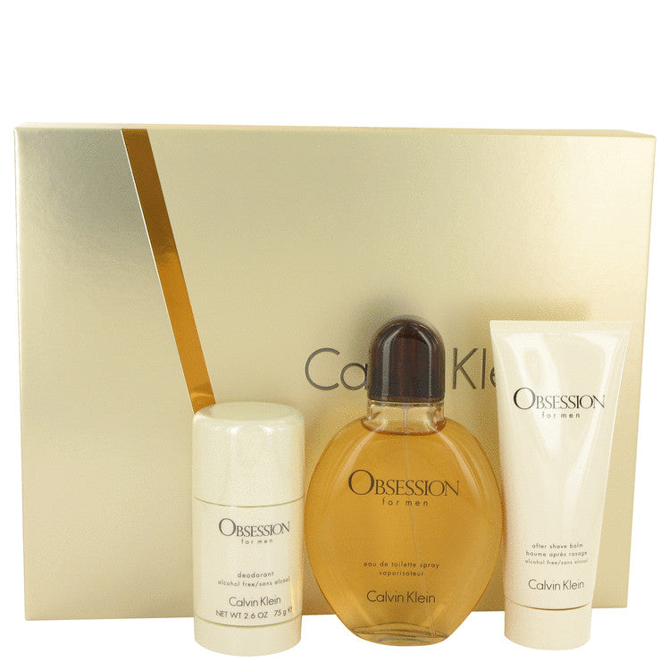 Obsession by Calvin Klein Gift Set -- 4.2 oz Eau De Toilette Spray + 3.4 oz After Shave Balm + 2.6 oz Deodorant Stick for Men