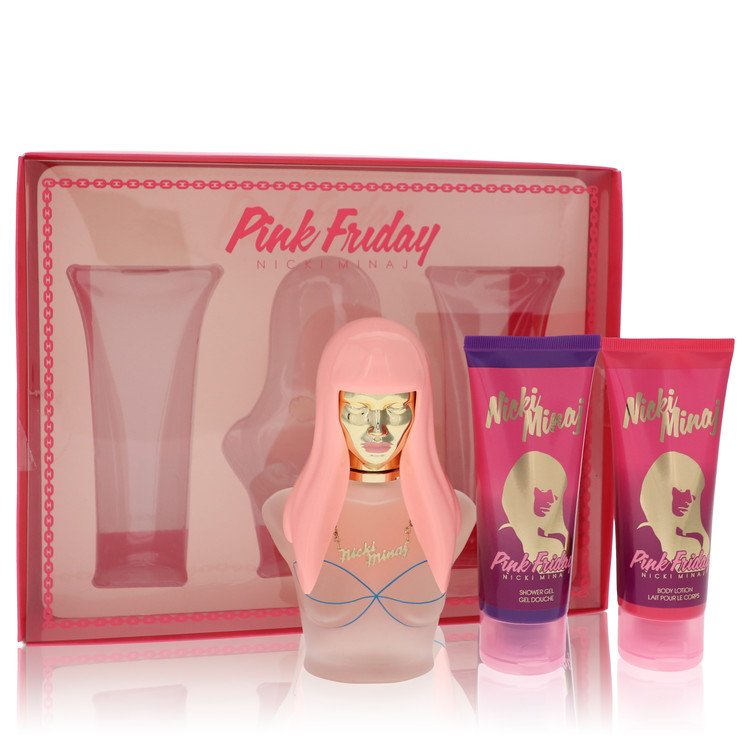 Pink Friday by Nicki Minaj Gift Set -- 3.4 oz Eau De Parfum Spray + 3.4 oz Body Lotion + 3.4 oz Shower Gel for Women